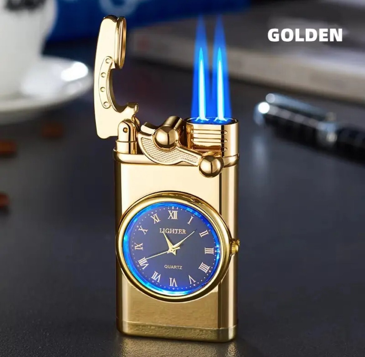 Watch Lighter With Double Torch Blue Flame Led Gifts For Men