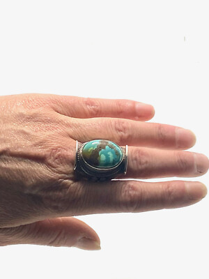 Bague Argent 925 Et Turquoise Tibétaine – Taille 56 (US 7.75) – Bijou Neuf Sans Emballage