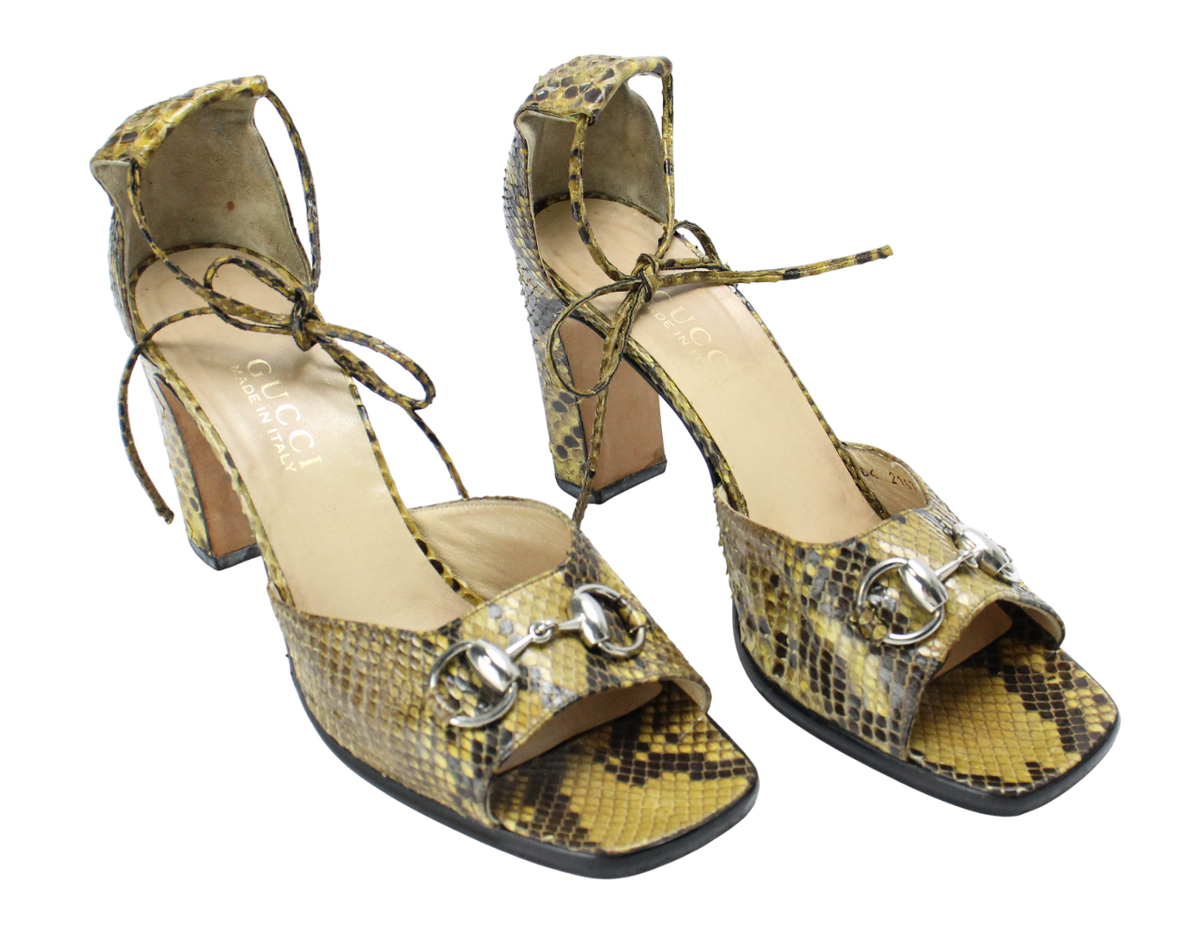 GUCCI SS 1996 Shoes Women's EU 41 Python Horse-Bit Block Heel