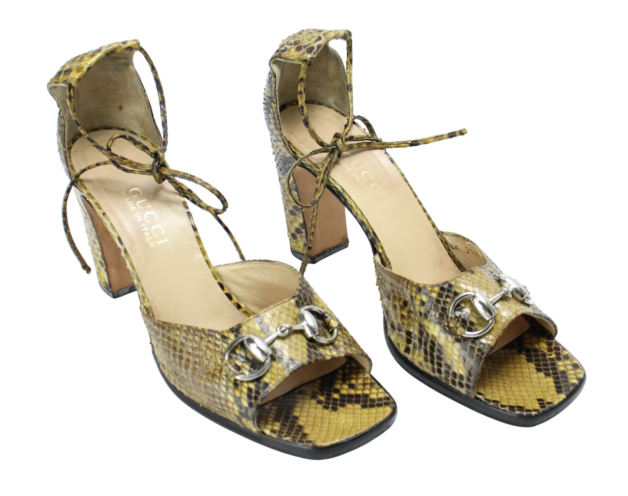 Gucci Ss 1996 Chaussures Femmes Ue 41 Python Horse Bit Sandale Talon Bloc