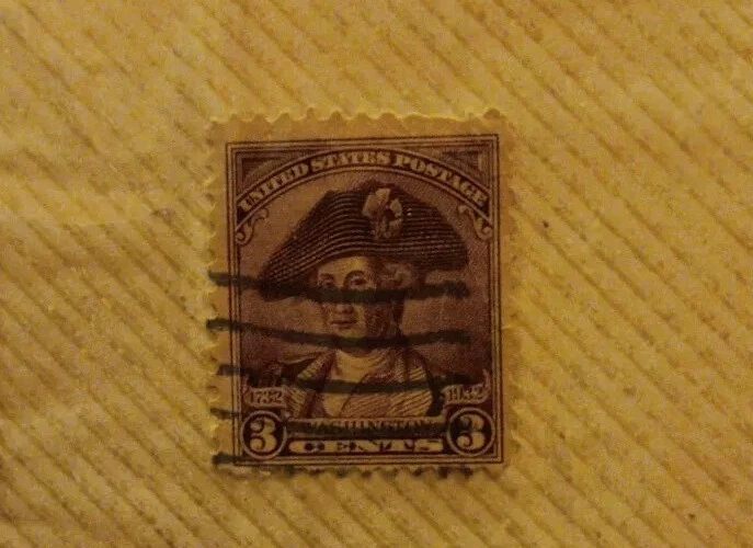 Джордж Вашингтон 1932 3 цента фиолетовый двухсотлетие со шляпой редкая - Изображение 2 из 3