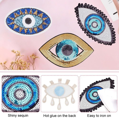 5pcs Evil Eye Sequin Patches Iron on Evil Eye Patch Sew on Evil Eye Embroider... - Picture 3 of 7