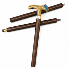Wooden Walking Cane with Engraved Brass Handle