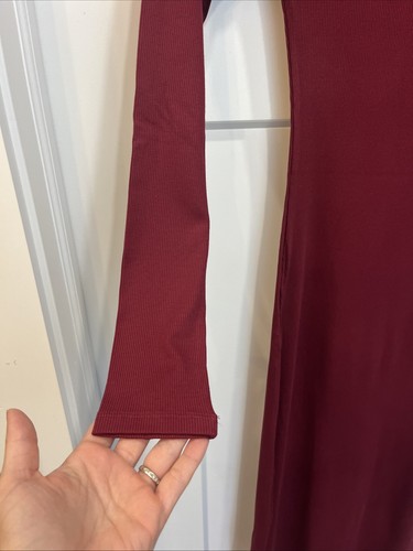 Kikimink Women’s Wine Red Ribbed Long Sleeve Square Neck Bodycon Maxi Dress Sz M - Picture 8 of 12