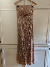 Badley Mischka Rose Gold Sequined Sleeveless Gown Size 8