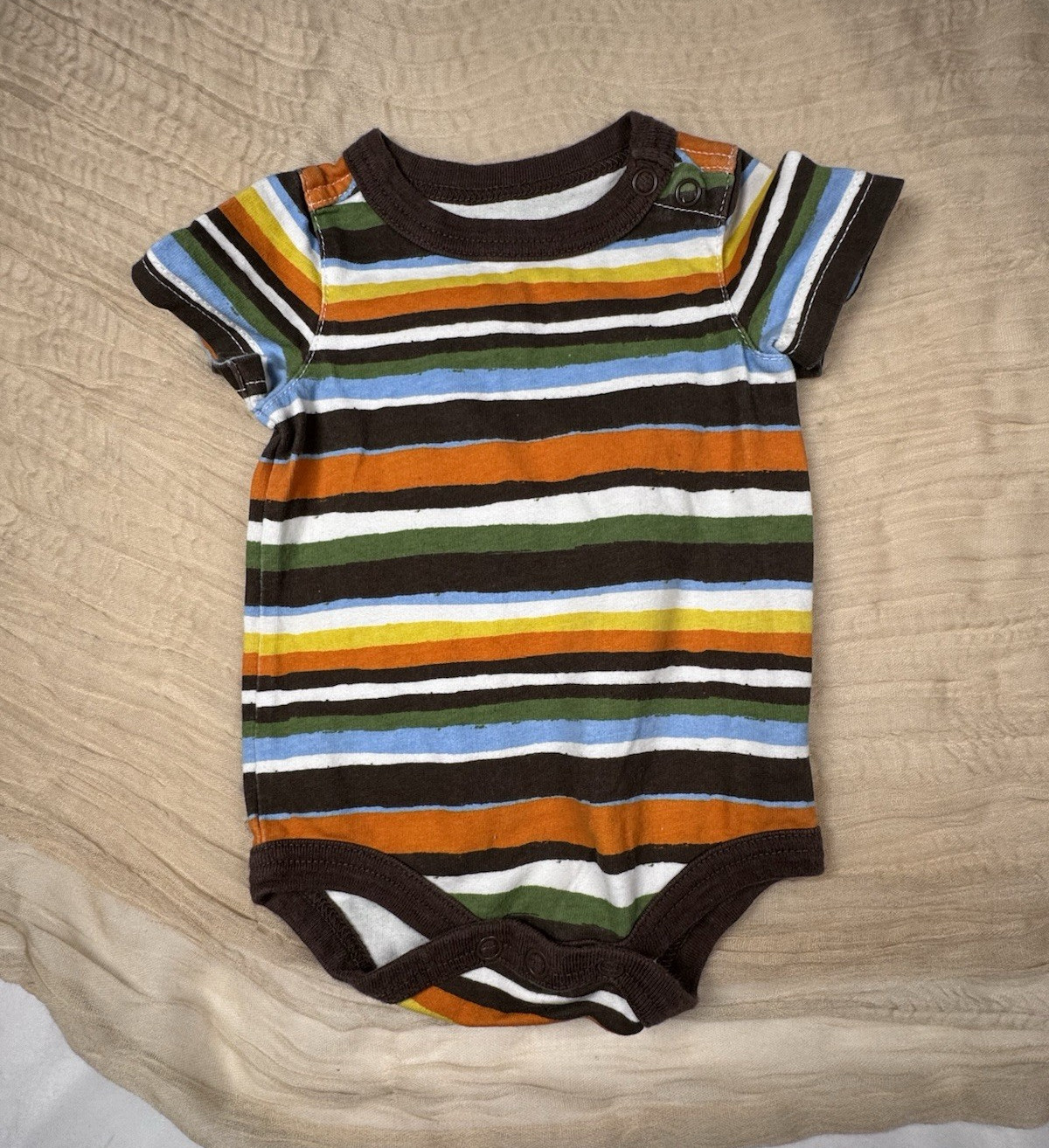 Genuine Baby 3 Months Multicolor Striped Short Sleeve Knit Cotton Bodysuit