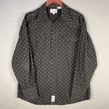 Panhandle Slim Pearl Snap Shirt Mens Large Black Micro Print Sawtooth Pockets