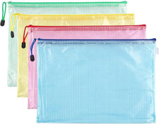 4 Pack Mesh Zipper Pouch, A4 Letter Document File Mesh Bags with Zipper, Waterpr