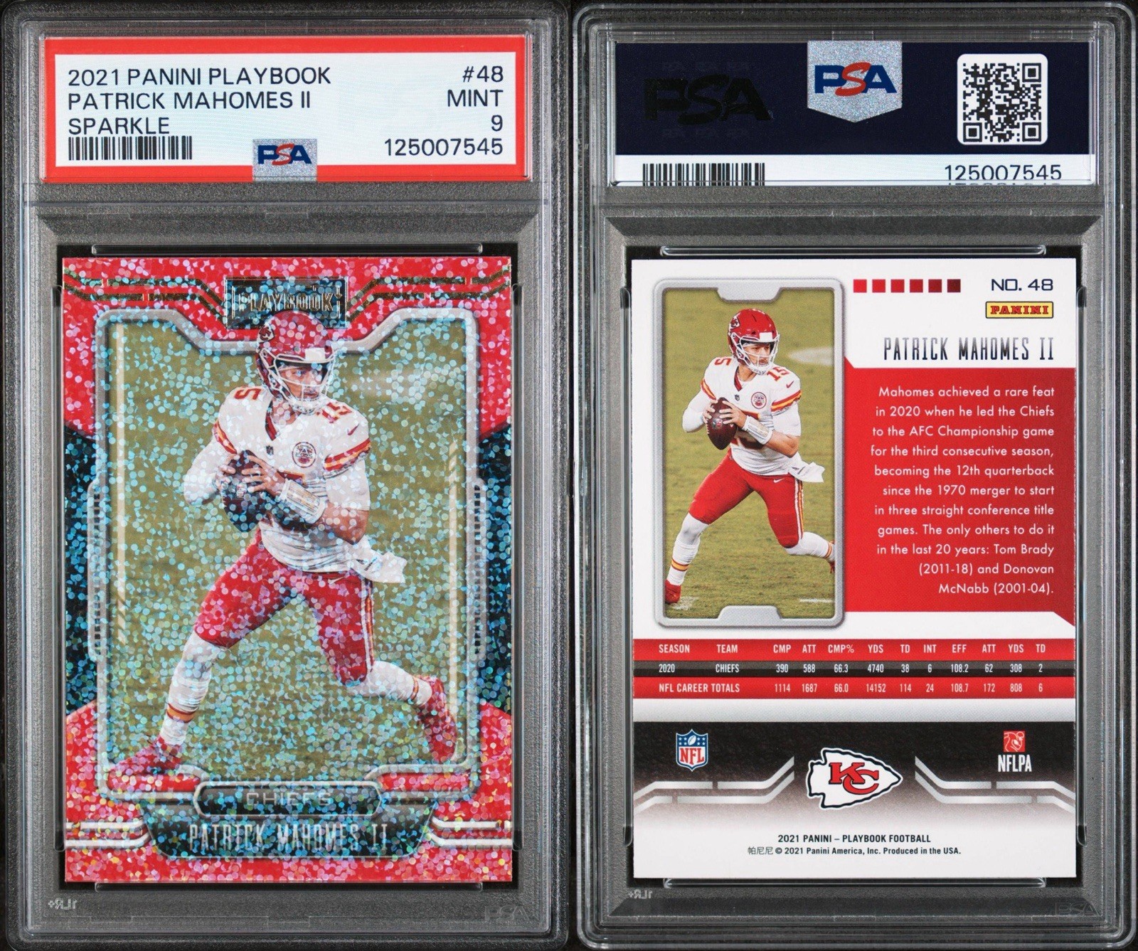 2021 Panini Playbook - Patrick Mahomes II #48 Sparkle PSA 9 view 3
