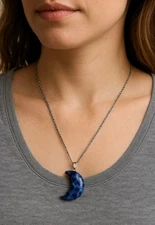 Genuine Sodalite Crescent Moon Pendant Necklace – 24" Stainless Steel Chain