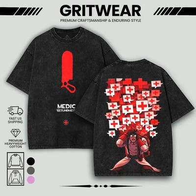 Medic Team Fortress 2 game Double Sided Oversize Washed Tshirt Unisex Oversize g