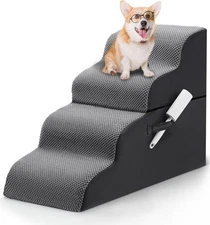 Dog Ramp Suitable High Bed & Couch Small Pet Climbing Aid , 4 Step 2 PCs Grey