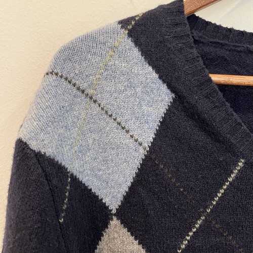 J Crew Sweater Mens Large Blue Gray Argyle Lambs Wool Knit V Neck Classic Layer - Picture 4 of 9
