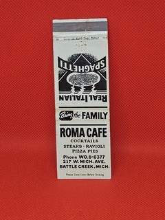 Roma Cafe Restaurant Battle Creek MI Vintage Matchbook Cover