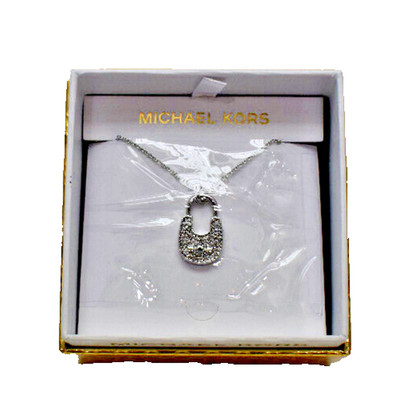 Michael Kors Pave Lock Pendant Necklace Silvertone MKJX8017040 New! NWT