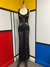 NWOT Deadstock 2000s Lovey Dovey Crochet Knit Black Maxi Dress Small Medium