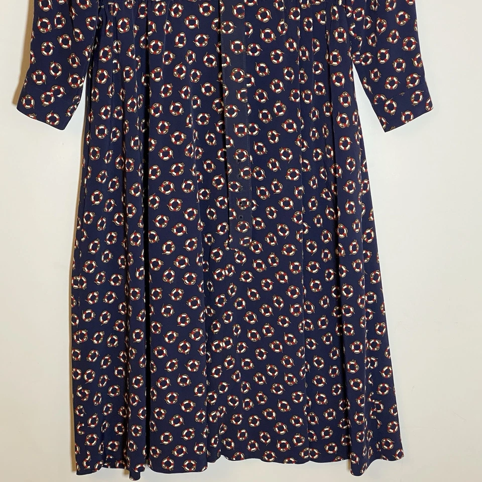 Vestido Talbots Vintage Para Mujer 14 Azul Balsa Salvavidas Náutica Botones Dorados Cuello Cinturón Foto 3 de 4