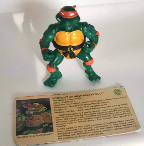 1988 VINTAGE TMNT Teenage Mutant Ninja Turtles Hard Head MICHAELANGELO w/ CARD