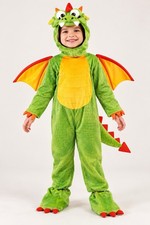 Green dragon costume with yellow belly and red wings, Size S 12-24 months
