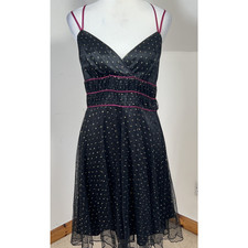 Next A-Line Dress Chiffon Black Size 12 Pink Spaghetti Straps Dots Fairycore
