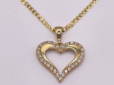 9ct Gold Cub ic Heart & 18" Curb Chain Necklace. Goldmine Jewellers.