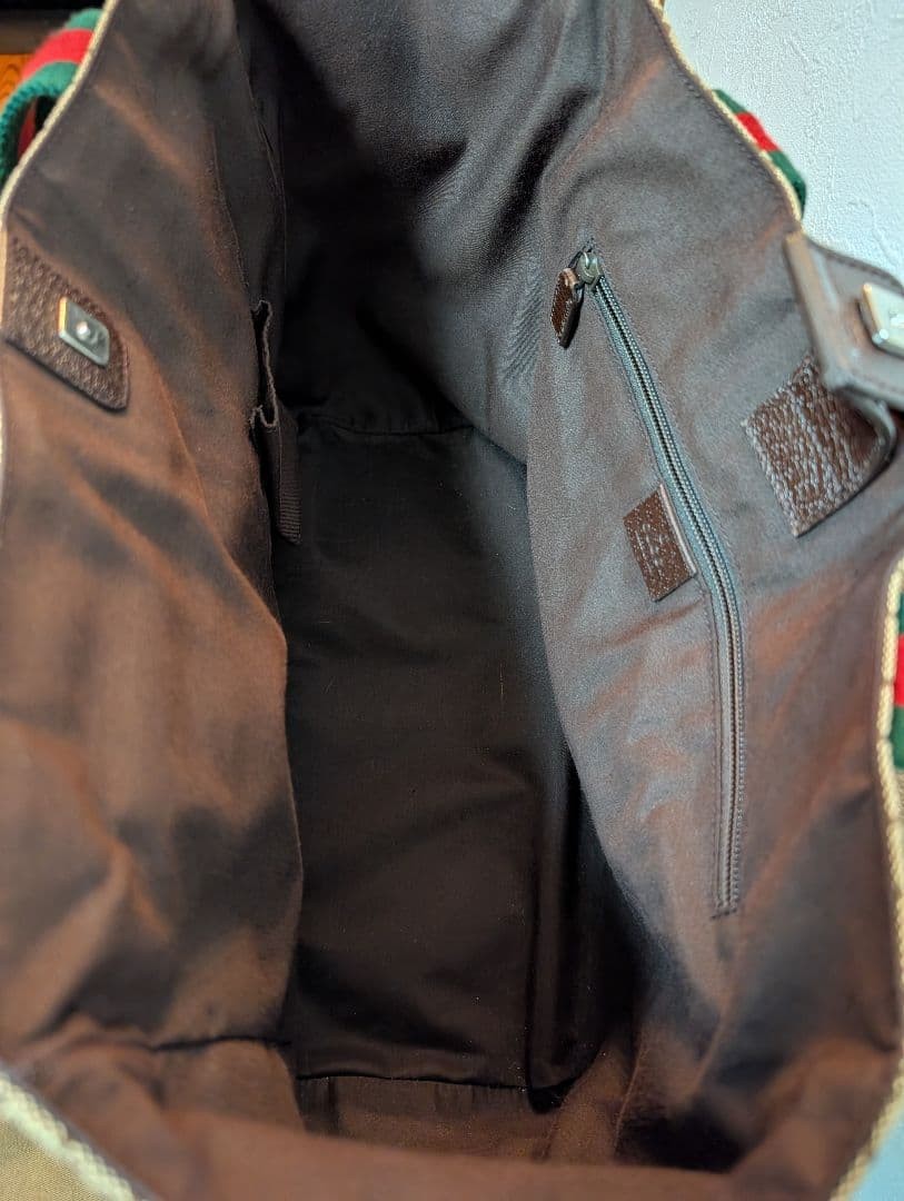 GUCCI GG Canvas Tote Bag Brown Leather Trim Casual Authentic Excellent Condition thumbnail 10