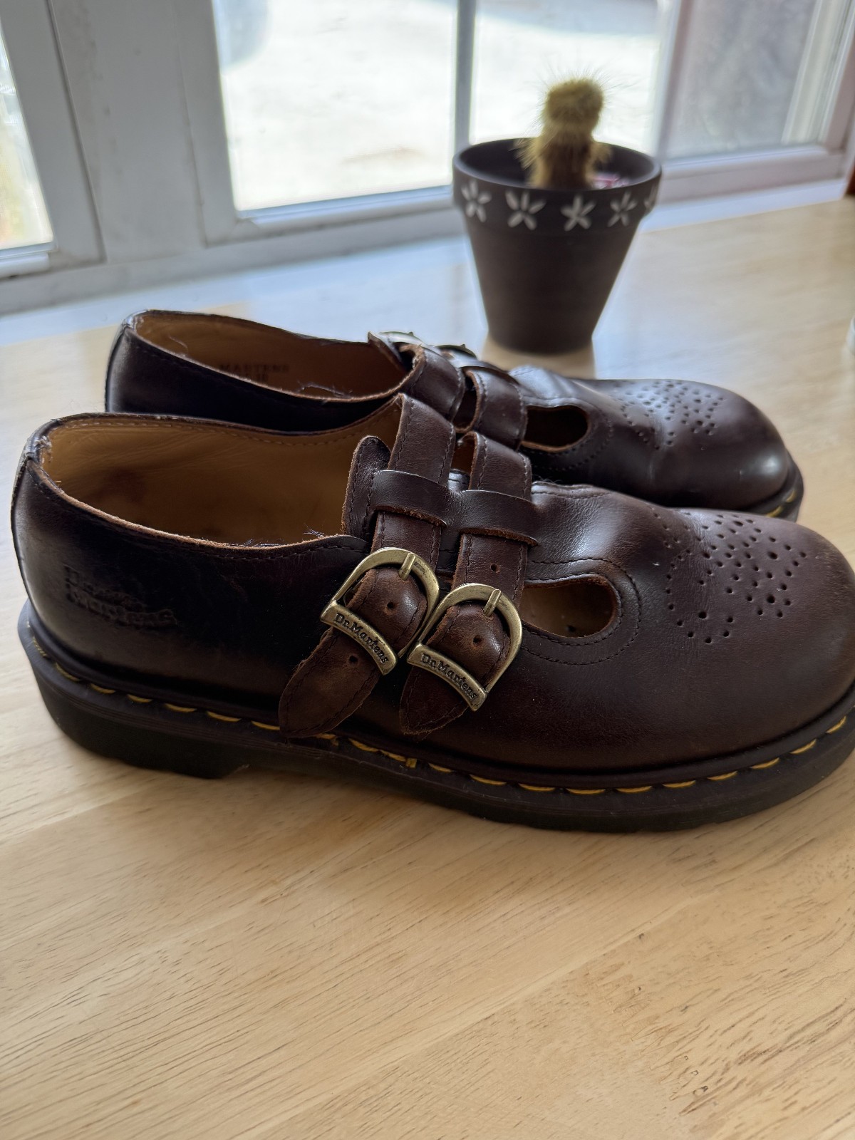 Vtg Dr. Martens Double Buckle Mary Jane Shoes Brown Leather Womens 8 US England