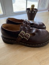 Vtg Dr. Martens Double Buckle Mary Jane Shoes Brown Leather Womens 8 US England
