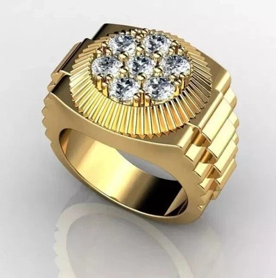 Men's 3.00 CT Round Cut Real Moissanite Rolex Design Ring 14K Yellow Gold Plated