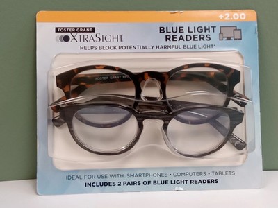XtraSight by Foster Grant Blue Light Reading Glasses Shane (2 Pack)