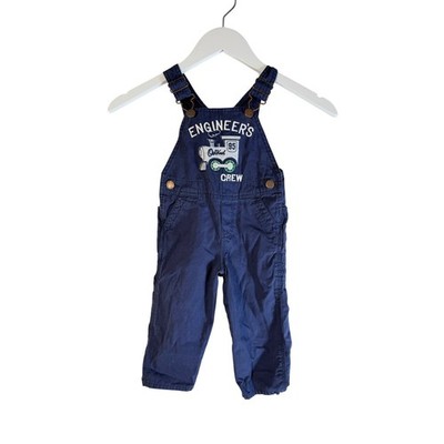OshKosh B gosh Baby Overalls 12 Months Navy Engineer s Crew Train Embroidered