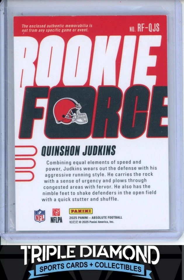 2025 Panini Absolute Quinshon Judkins Rookie Force Patch #10/49 Browns N309 - Image 2 of 2