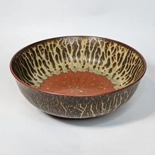 Vintage Japanese Mino Ware Pottery Textured Glaze Chrysanthemum Ceramic Bowl