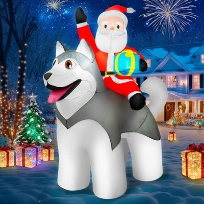 8×7FT Christmas inflatables Santa Riding Husky Dog, Giant