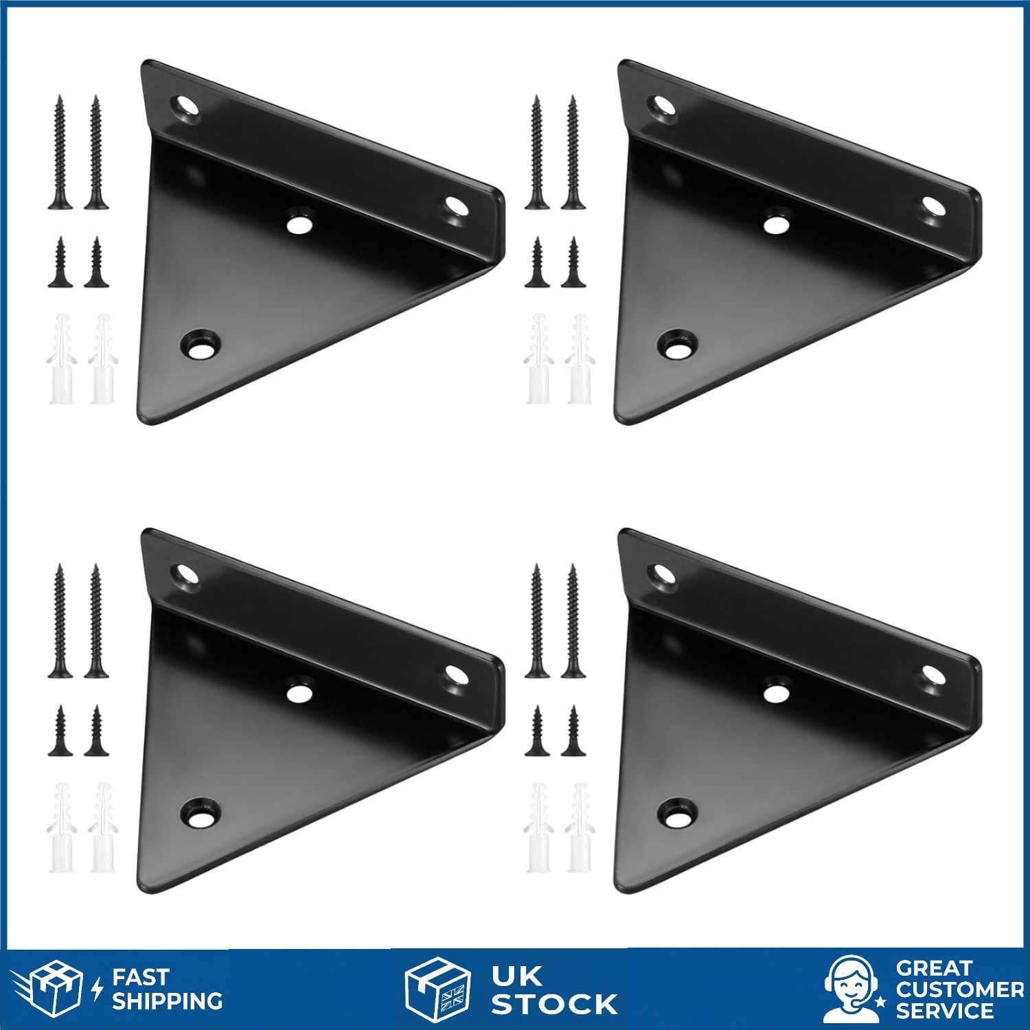 Elegant Pack of 4 Invisible Triangle Floating Shelf Brackets - Black Heavy Duty