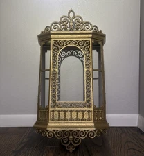Vintage Syroco Homco Gold Faux Wood Ornate Wall Curio Cabinet Storage Shelf 70s