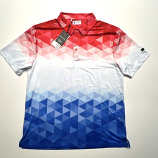 Yatta Golf Polo Mens Large Shirt Stretch Athletic Geometric White Pink Blue NWT