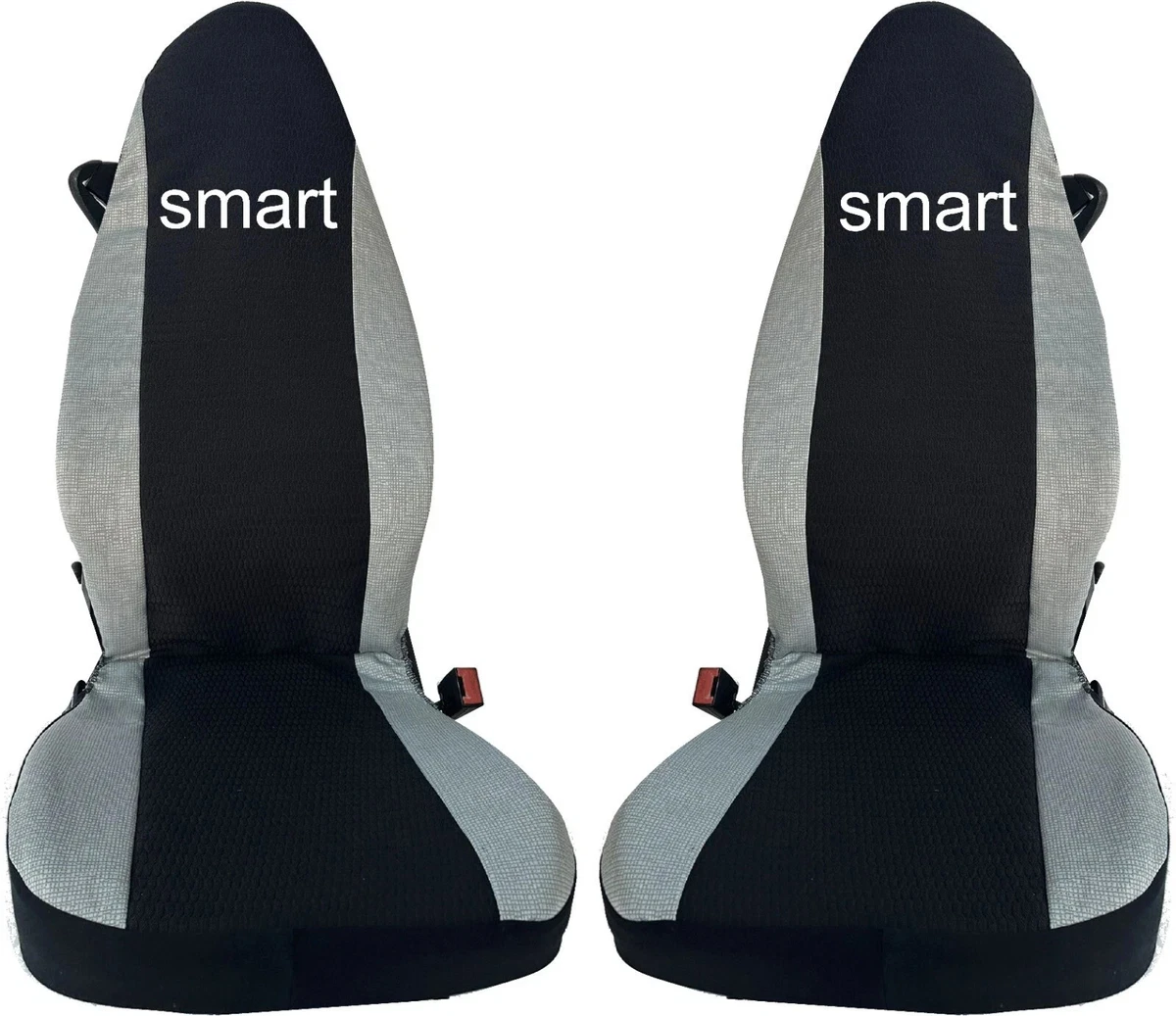 Top Car Athens | Ecopelle (Grigio) & bicolore (Grigio & Nero) | Sintetica due auto Coprisedili | Compatible con SMART FORTWO (451