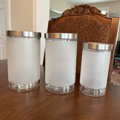 3 IKEA Droppar Frosted Glass Storage Containers Jars w/Lids by Maya Robert