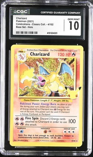 🔥🔥🔥 CGC 10 Charizard 4/102 Pokemon Celebrations Classic Coll 2021 English