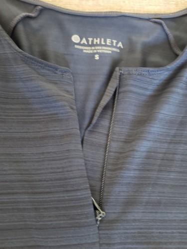 Athleta Shirt Women Shirt Running 1/4 Zip Pullover Blue Zip Pockets Ruffle Front - Picture 4 of 13