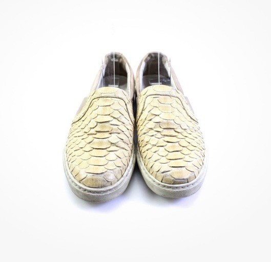 Lanvin Python Snakeskin Leather Slip On Sneakers … - image 1