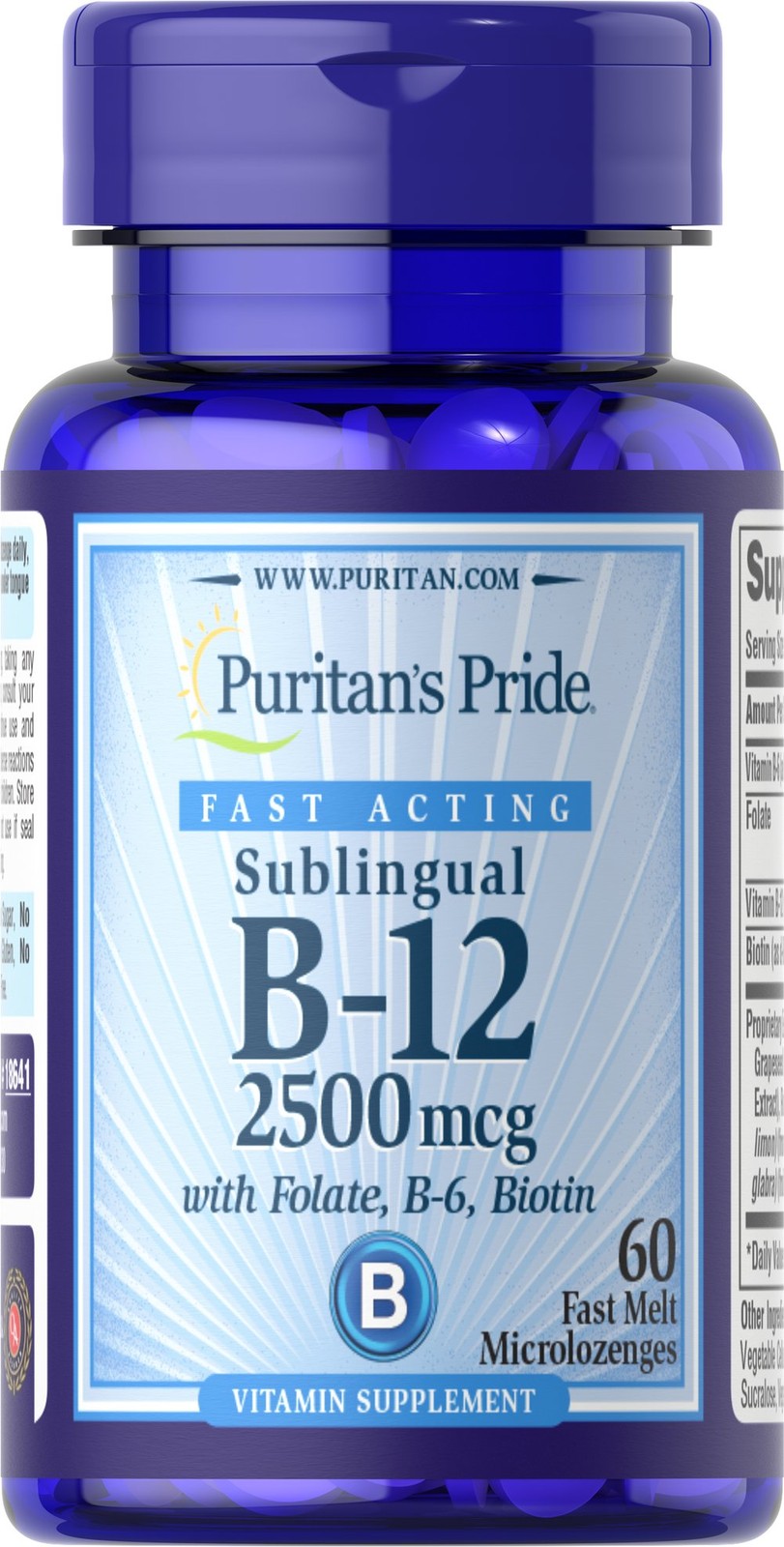 Vitamin B-12 2500 mcg Sublingual w/Folic Acid, V B-6 - Biotin-60 Microlozenges