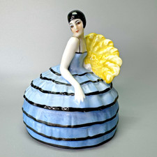 Vtg 1930s LADY POWDER BOX Porcelain Dresser J...