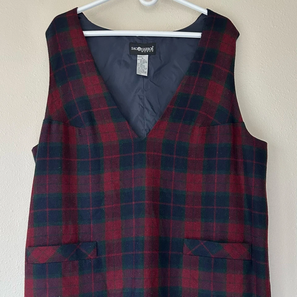 Vintage Sag Harbor plaid wool jumper dress tartan winter academia holiday 18 - Image 4 of 4