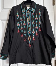 Vintage Bob Mackie Wearable Art Western Embroidered Button-Up Shirt Rodeo Aztec