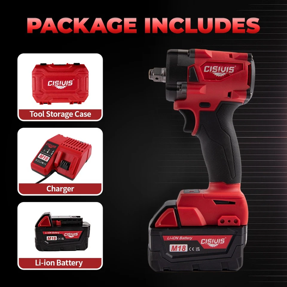 Kit de llaves de impacto de alto par CISIVIS 18V con batería y cargador para Milwaukee Foto 3 de 4