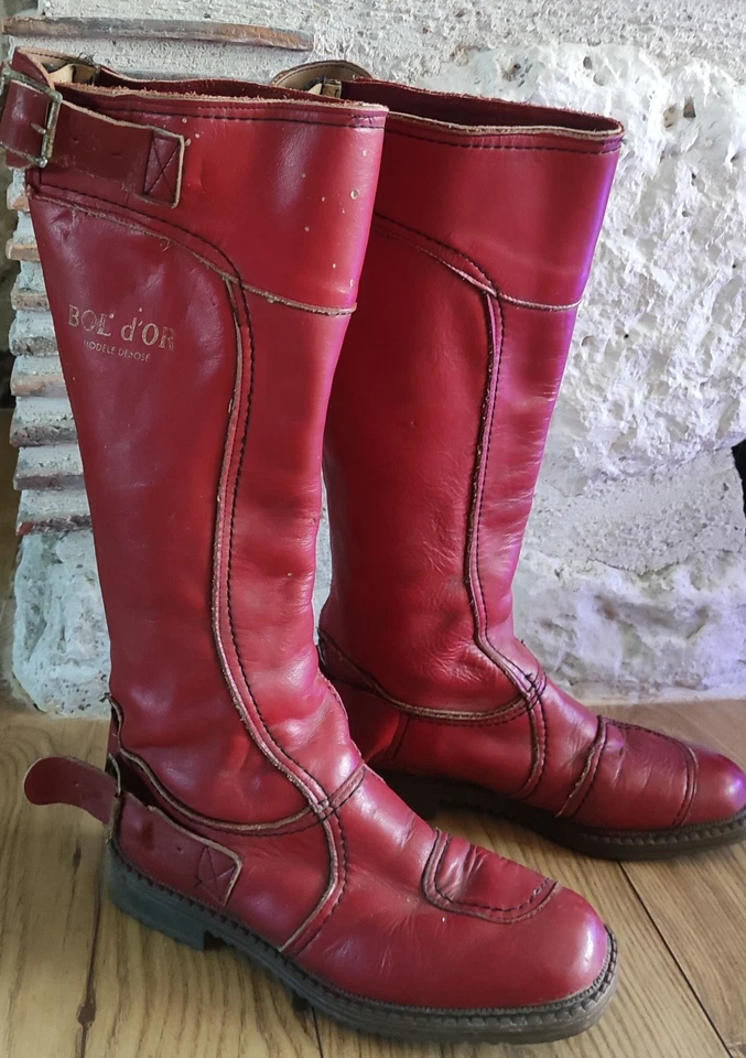 Rare Bottes Moto Bol d Or Vintage 70s Motorcycle Boot Red Leather Genre Furygan - Photo 1/4