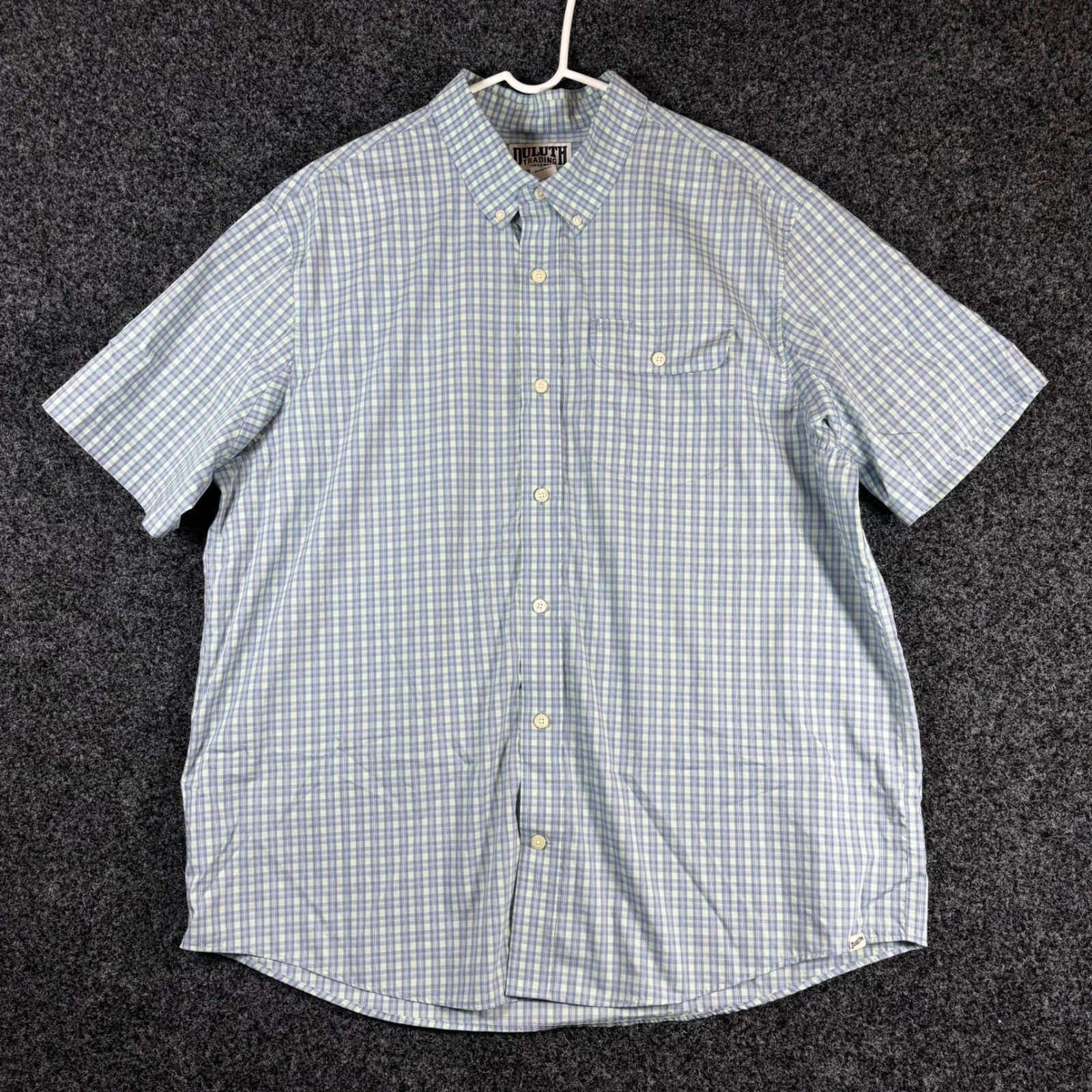 Duluth Trading Co Men XL Relaxed Fit Coolmax Plaid Short Sleeve Shirt Blue Green