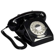 746 Rotary 1970s-style Retro Landline Phone - Curly Cord, Authentic Bell Black